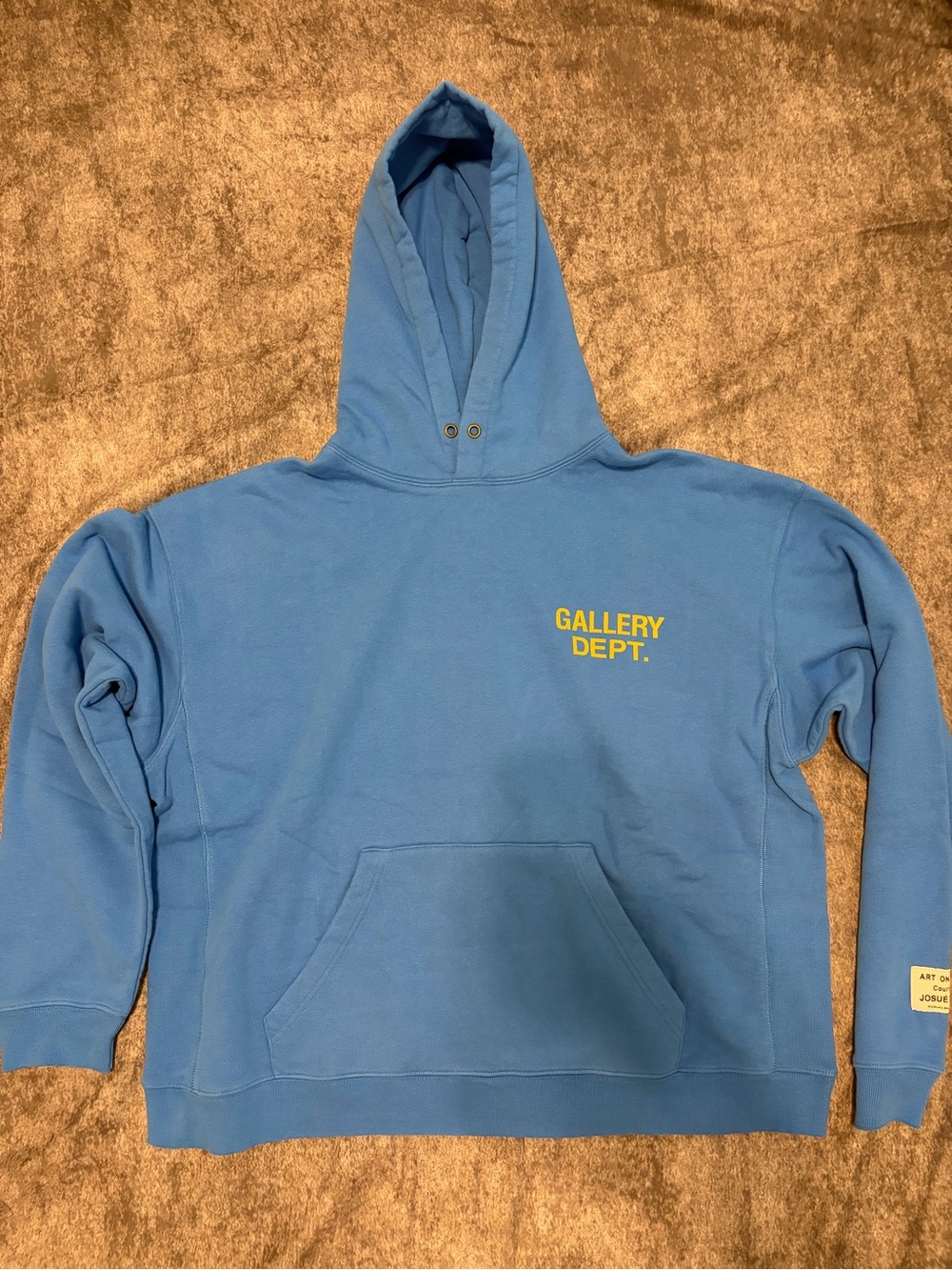 Gallery Dept Blue Hoodie with Yellow Accent Logo Tags